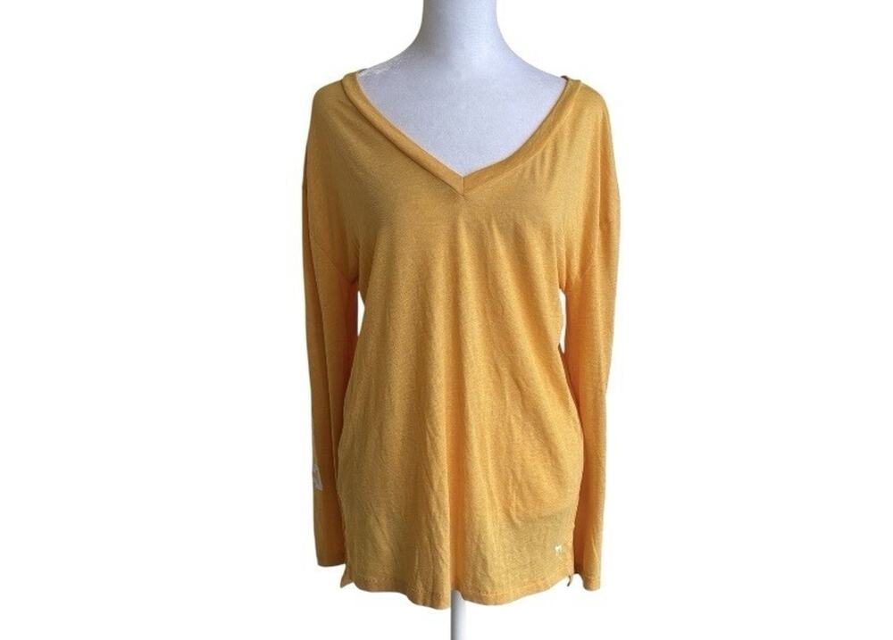 PINK Victoria's Secret Yellow V-Neck Long Sleeve Graphic Tee Sz XS